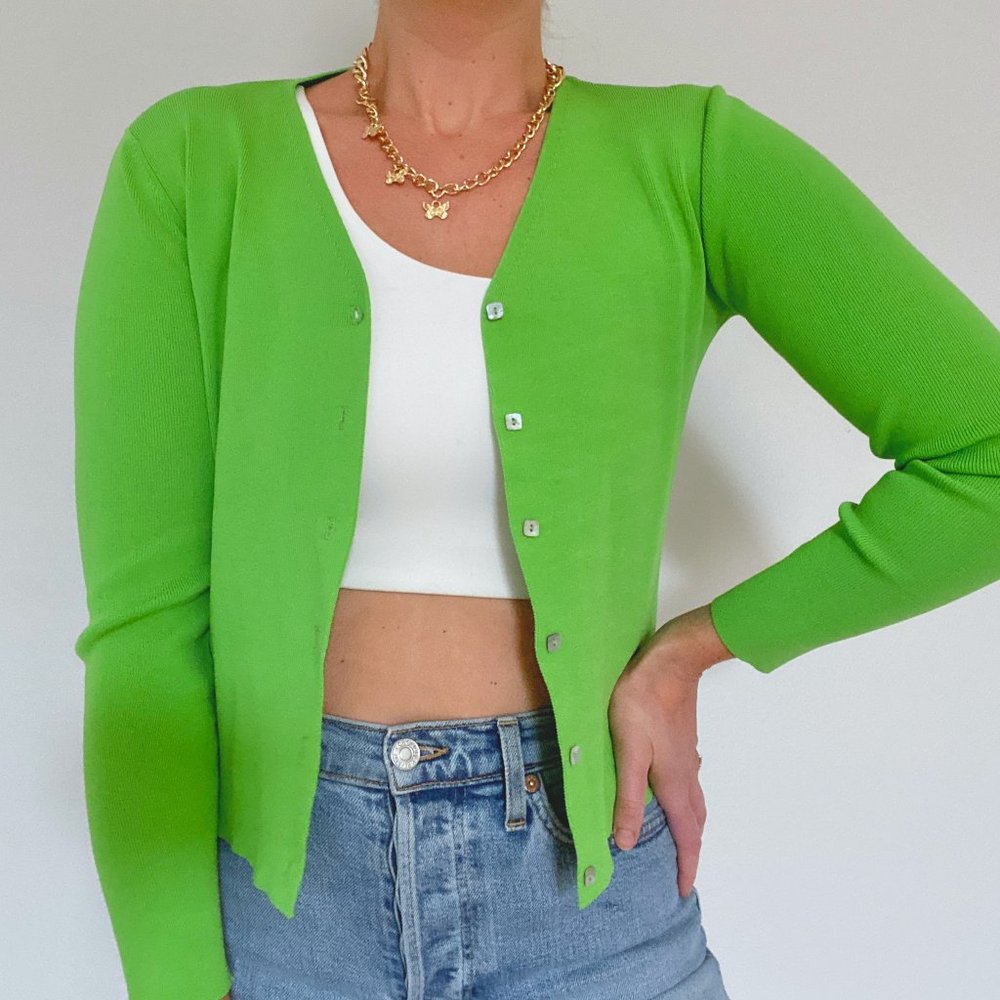Lime Green Cardigan - Picture 1 of 8